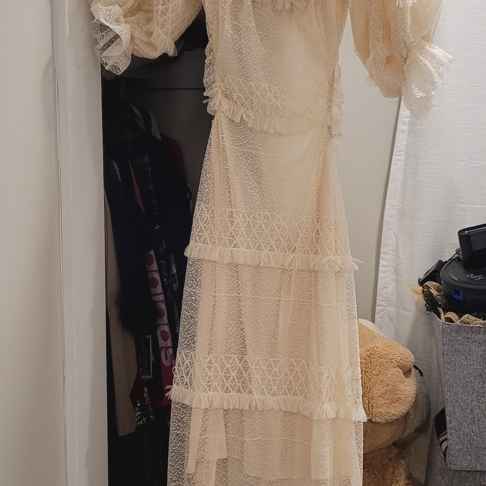 Cream Tiered Scoop Neck  Gown